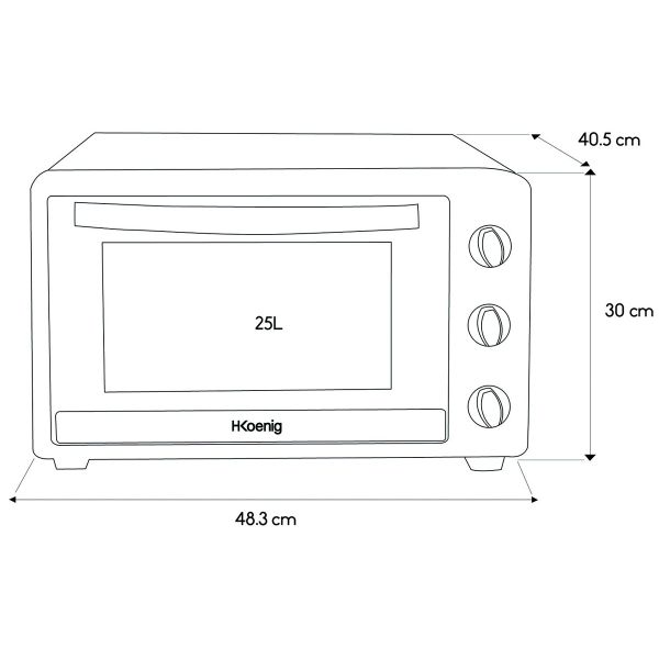 Horno 25 Litros de Convección H.Koenig FO25 - medidas