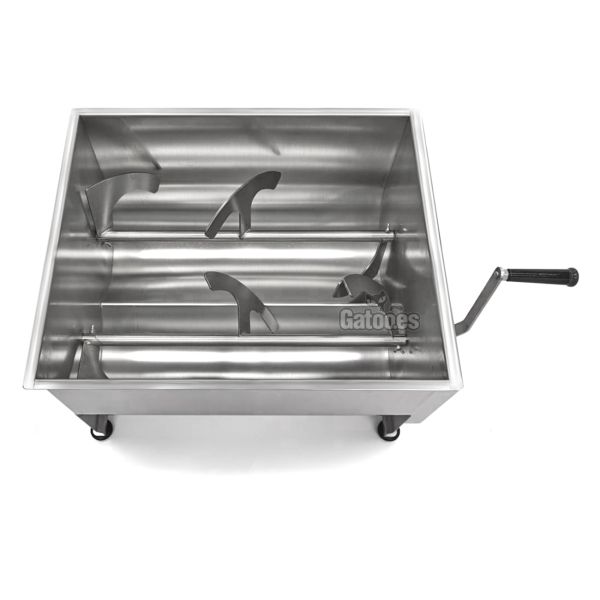 Vista superior Amasador de Carne Manual Profesional de 30, 40, 50 y 60 Litros. Con Doble Eje