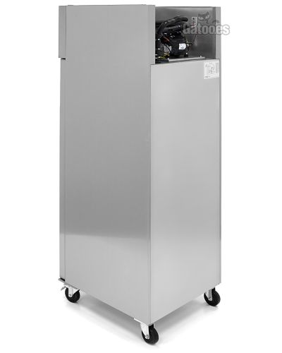 Vista trasera Congelador Vertical Profesional Lux 600 Litros Inox. Con Bandejas GN 2/1. Alto 200 x Ancho 68 cm.