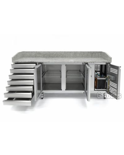 Mesa Refrigerada para Pizza de Granito, 2 puertas. Ancho 202 cm. Para pizzerías