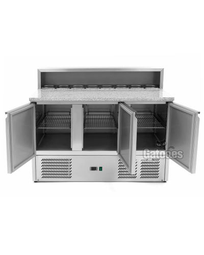 Mesa Refrigerada para Pizza de Granito, 8 cubetas GN1/6. Ancho 136,5 cm. 3 puertas
