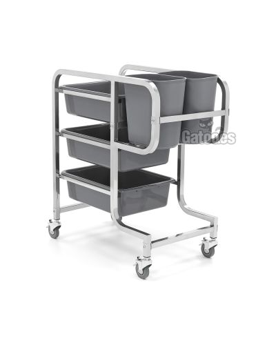 Carro de Limpieza de Acero Inoxidable. Con 5 Papeleras.