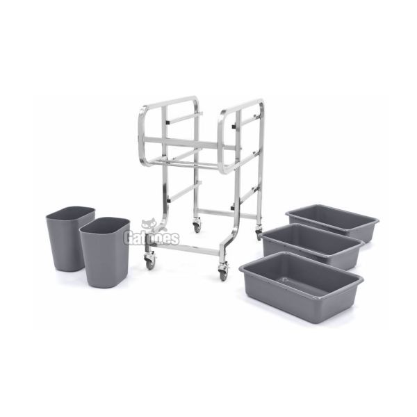 Carro de Limpieza de Acero Inoxidable. Con 5 Papeleras. Desmontable.