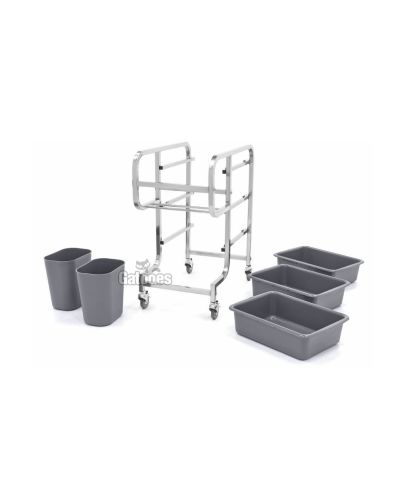 Carro de Limpieza de Acero Inoxidable. Con 5 Papeleras. Desmontable.