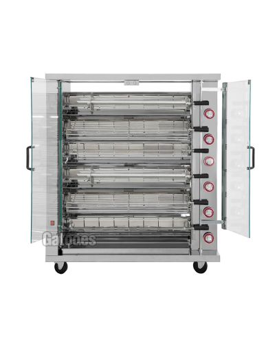 Asador de Pollos a Gas con 6 Espadas AVG6. Puertas abatibles.