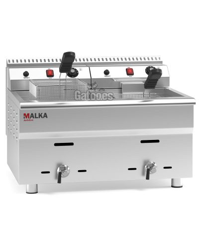Vista frontal Freidora a Gas Profesional doble 34 Litros (17+17) Malka (OUTLET Reacondicionado)