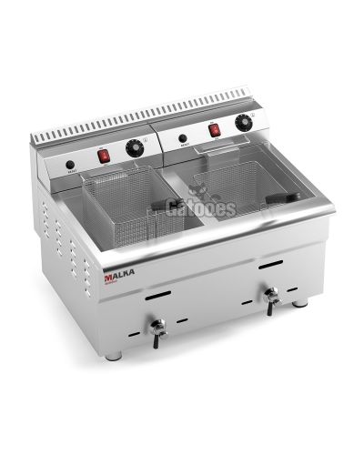 Vista superior Freidora a Gas Profesional doble 34 Litros (17+17) Malka (OUTLET Reacondicionado)