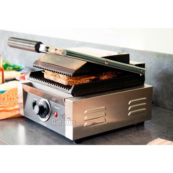 Plancha-Grill Profesional. Base y tapa Ranuradas. 340 mm. Bares y Restaurantes.