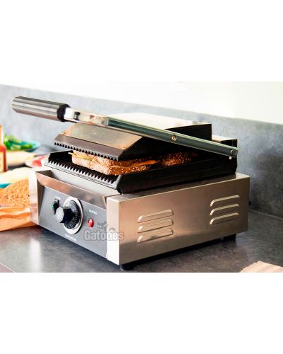 Plancha-Grill Profesional. Base y tapa Ranuradas. 340 mm. Bares y Restaurantes.