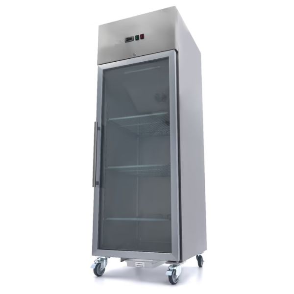 Congelador Vertical Profesional Lux 700 Litros Inox.  Con Puerta Cristal. Con Bandejas GN 2/1. Alto 200 cm.