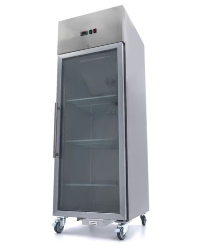 Congelador Vertical Profesional Lux 700 Litros Inox.  Con Puerta Cristal. Con Bandejas GN 2/1. Alto 200 cm.
