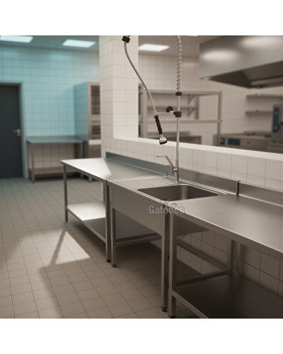 Fregadero de acero inoxidable de 1 Cuba. Fondo 60 cm. Con grifo ducha