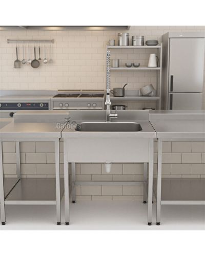 Fregadero de acero inoxidable de 1 Cuba. Fondo 60 cm. Ancho 60 cm. Cocina profesional.