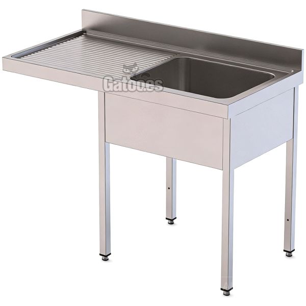Fregadero de acero inoxidable de 1 Cuba para Lavavajillas. Fondo 60 cm. Anchos de 120 cm. a 140 cm. Cuba derecha