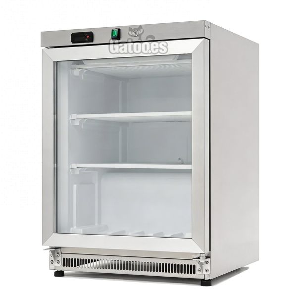 Congelador Vertical Profesional 200 Litros. Con Puerta Cristal. Alto 85 cm. Inox