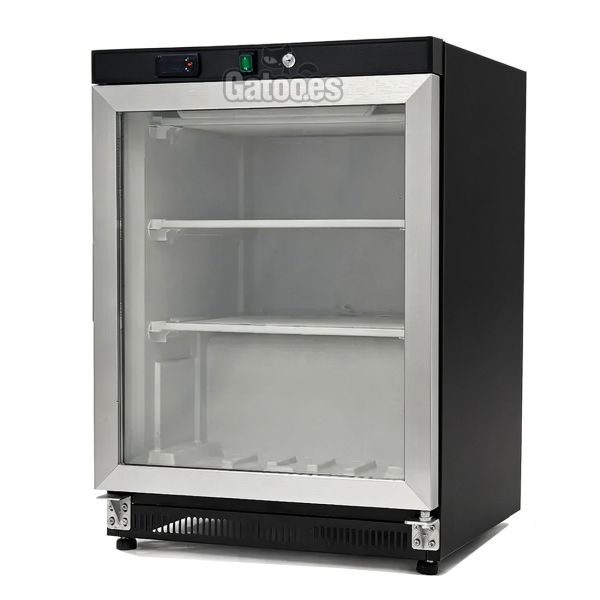 Congelador Vertical Profesional 200 Litros. Con Puerta Cristal. Alto 85 cm. Negro