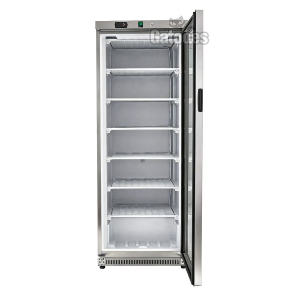 Congelador Vertical Profesional 400 Litros. Con Puerta Cristal. Alto 185 cm. Inox
