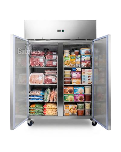 Congelador Vertical Doble Profesional Lux 800 Litros Inox. Alto 200 cm. Abierto frontal