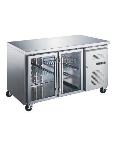 Mostrador Refrigerado 2 Puertas Cristal, con 282 Litros. Ancho 136 cm.