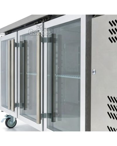 Mostrador Refrigerado 2 Puertas Cristal, con 282 Litros. Ancho 136 cm. Con ruedas