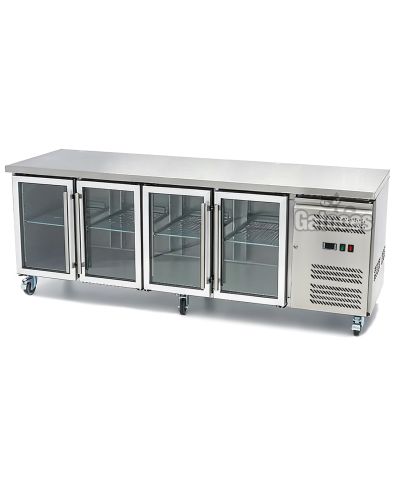 Mostrador Refrigerado 4 Puertas Cristal, con 553 Litros. Ancho 223 cm.