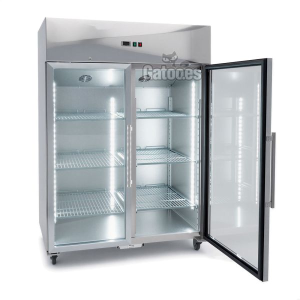 Frigorífico Vertical Doble Profesional Lux 1.200-1.400 Litros Inox. Con Puerta Cristal. Alto 200 cm.