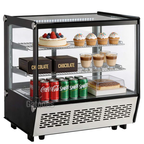 Vitrina Expositora Refrigerada 120 Litros Sobremesa. 4 Caras de Cristal Recto