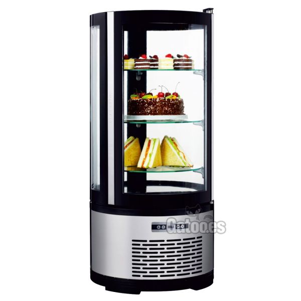 Vitrina Expositora Refrigerada Redonda 100 Litros Sobremesa. 3 Estantes de Cristal