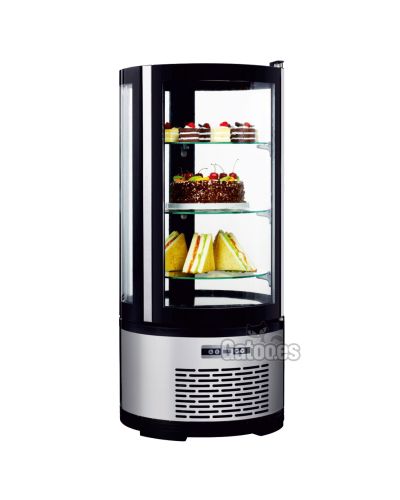 Vitrina Expositora Refrigerada Redonda 100 Litros Sobremesa. 3 Estantes de Cristal