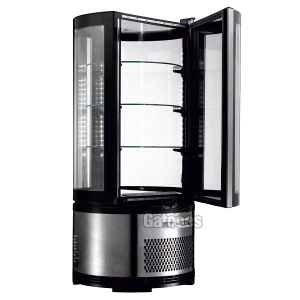 Vitrina Expositora Refrigerada Redonda 100 Litros Sobremesa. 3 Estantes de Cristal - Puerta abatible