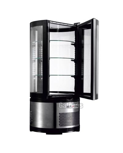 Vitrina Expositora Refrigerada Redonda 100 Litros Sobremesa. 3 Estantes de Cristal - Puerta abatible