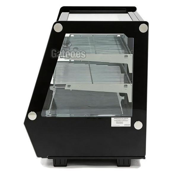 Vitrina Expositora Refrigerada 125 Litros Sobremesa. 4 Caras Cristal con Puertas Correderas - lateral