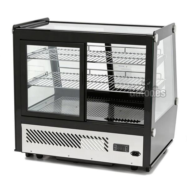 Vitrina Expositora Refrigerada 125 Litros Sobremesa. 4 Caras Cristal con Puertas Correderas - trasera