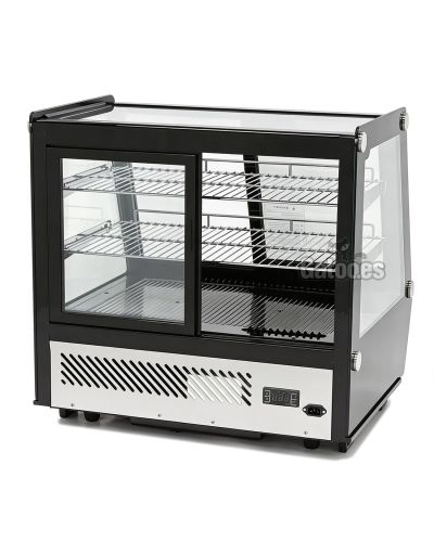 Vitrina Expositora Refrigerada 125 Litros Sobremesa. 4 Caras Cristal con Puertas Correderas - trasera