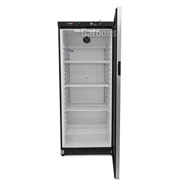 Frigorífico Vertical Profesional 400-600 Litros. Con Puerta Cristal. Alto 185 x Ancho 60-78 cm - negro - puerta abierta
