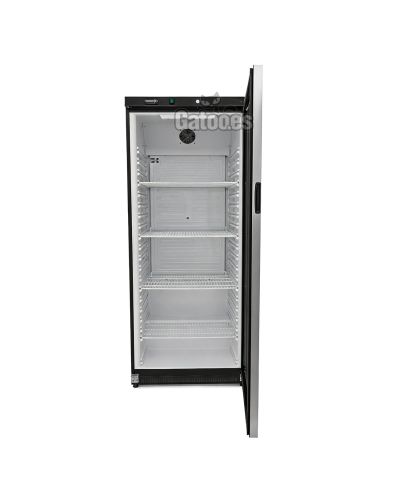 Frigorífico Vertical Profesional 400-600 Litros. Con Puerta Cristal. Alto 185 x Ancho 60-78 cm - negro - puerta abierta