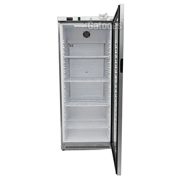 Frigorífico Vertical Profesional 400-600 Litros. Con Puerta Cristal. Alto 185 x Ancho 60-78 cm - inox - puerta abierta