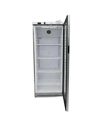 Frigorífico Vertical Profesional 400-600 Litros. Con Puerta Cristal. Alto 185 x Ancho 60-78 cm - inox - puerta abierta